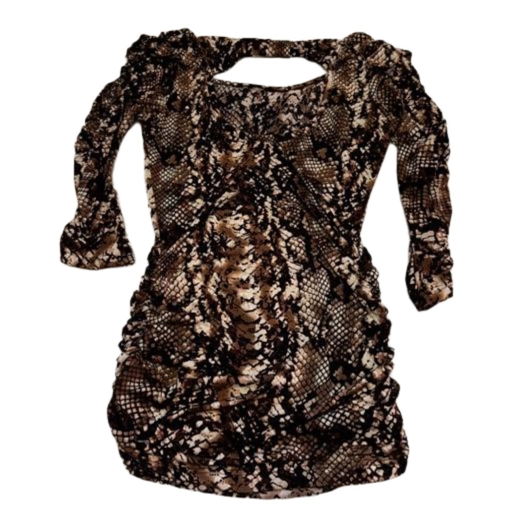 Body Central Brown Snakeskin Print 3/4 Sleeve Top Shirt Tee Size Small Ruching - Picture 3 of 11